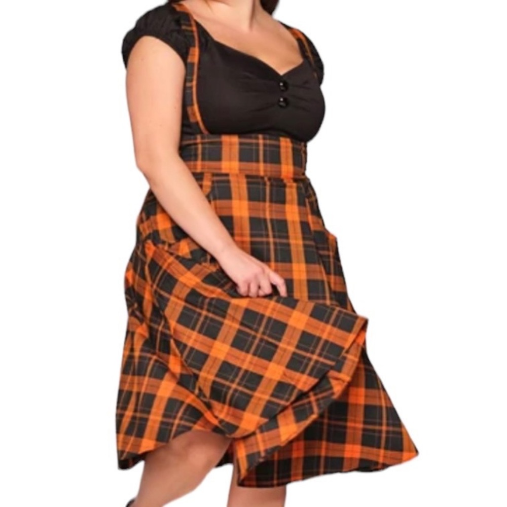 Collectif Alexa Pumpkin Check Swing Skirt 16